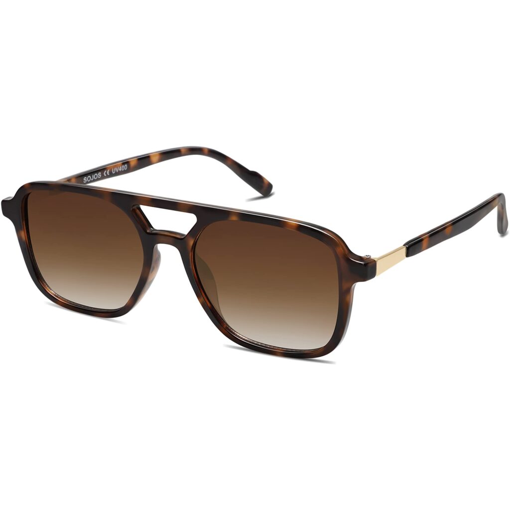 SOJOS Retro Aviator Sunglasses for Women Men,Trendy Rectangle Womens Mens Shades Sun Glasses SJ2202 Brown Tortoise Frame/Brown Grading Lens 54 Millimeters