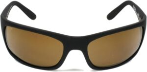Maui Jim Polarized Men's and Women's Peahi Wrap Sunglasses Black Matte Rubber/Blue Hawaii Polarized 65 Millimeters