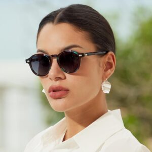 CARFIA Round Acetate Polarized Sunglasses for Women Fashion Retro Sun Glasses CA5266 1. Blue Tortoise Frame Gray Gradient Lenses 49 Millimeters