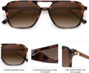 SOJOS Retro Aviator Sunglasses for Women Men,Trendy Rectangle Womens Mens Shades Sun Glasses SJ2202 Brown Tortoise Frame/Brown Grading Lens 54 Millimeters