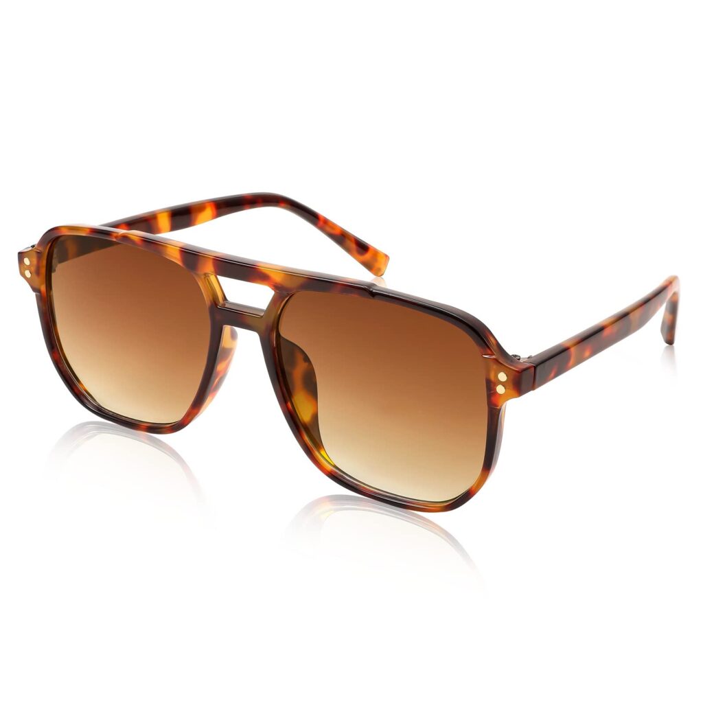 FEISEDY Retro Square Aviator Sunglasses Women Men 70s Vintage Trendy Plastic Frame Sun Glasses B2835 010 Tortoise Frame/Tea Gradient Lens 57 Millimeters
