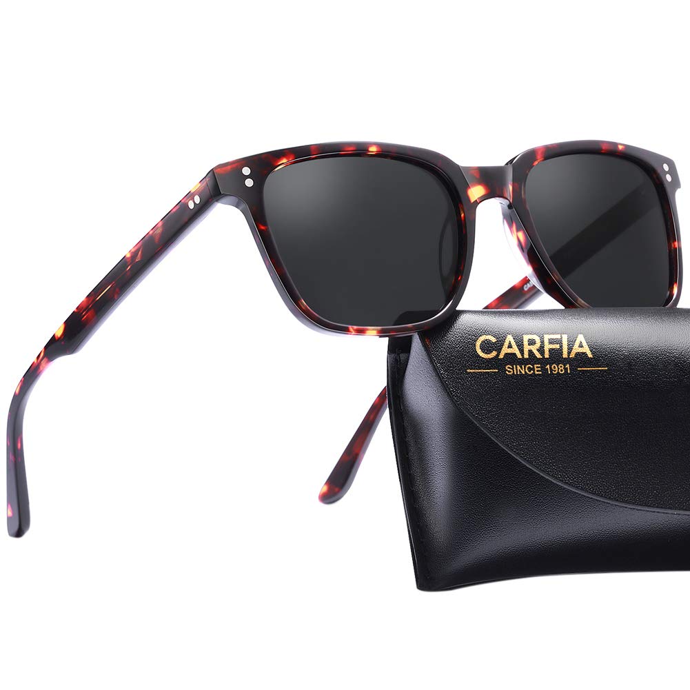 CARFIA Polarized Men's Sunglasses UV400 Protection for Driving Fishing Cool Man Acetate Shades CA5354 1. Tortoise Frame Grey Lens Multicolor