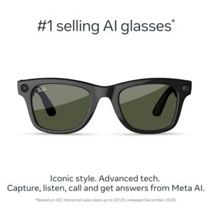 Ray-Ban Meta (Gen 2), Wayfarer, Shiny Black | Smart AI Glasses for Men, Women — 2X Battery Life — 3K HD Resolution — 12 MP Ultra-Wide Camera, Audio, Video — Green Lenses — Wearable Technology Shiny Black, Green Lenses Standard