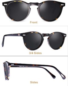 CARFIA Retro Polarized Sunglasses for Men UV400 Protection Handmade Acetate Round Frame CA5288L R1: Grey Lens Tortoise Frame Multicolor