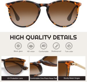 Polarized Sunglasses for Women - Vintage Round Sun Glasses Classic Retro Trendy Style with UV Protection A1-black+leopard Progressive Tea+tiger Spotted Gray