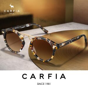 CARFIA Small Face Acetate Polarized Sunglasses for Women UV Protection, Retro Double Bridge Eyewears Metal Brow Round Sunnies 4. Tortoise Frame Gradient Brown Lens Small Face Frame Width 138mm