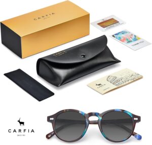 CARFIA Round Acetate Polarized Sunglasses for Women Fashion Retro Sun Glasses CA5266 1. Blue Tortoise Frame Gray Gradient Lenses 49 Millimeters
