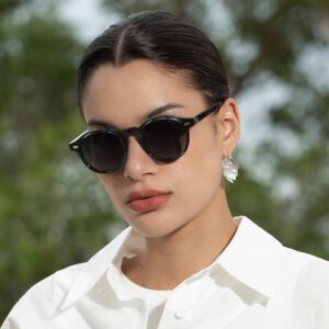 CARFIA Round Acetate Polarized Sunglasses for Women Fashion Retro Sun Glasses CA5266 1. Blue Tortoise Frame Gray Gradient Lenses 49 Millimeters