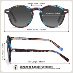 CARFIA Round Acetate Polarized Sunglasses for Women Fashion Retro Sun Glasses CA5266 1. Blue Tortoise Frame Gray Gradient Lenses 49 Millimeters