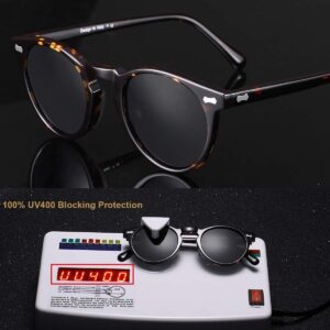 CARFIA Retro Polarized Sunglasses for Men UV400 Protection Handmade Acetate Round Frame CA5288L R1: Grey Lens Tortoise Frame Multicolor