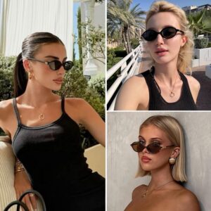 ViewJoy Retro Oval Sunglasses for Women Vintage 90s Y2K Trendy Designer Sun Glasses Black+tortoise 53 Millimeters
