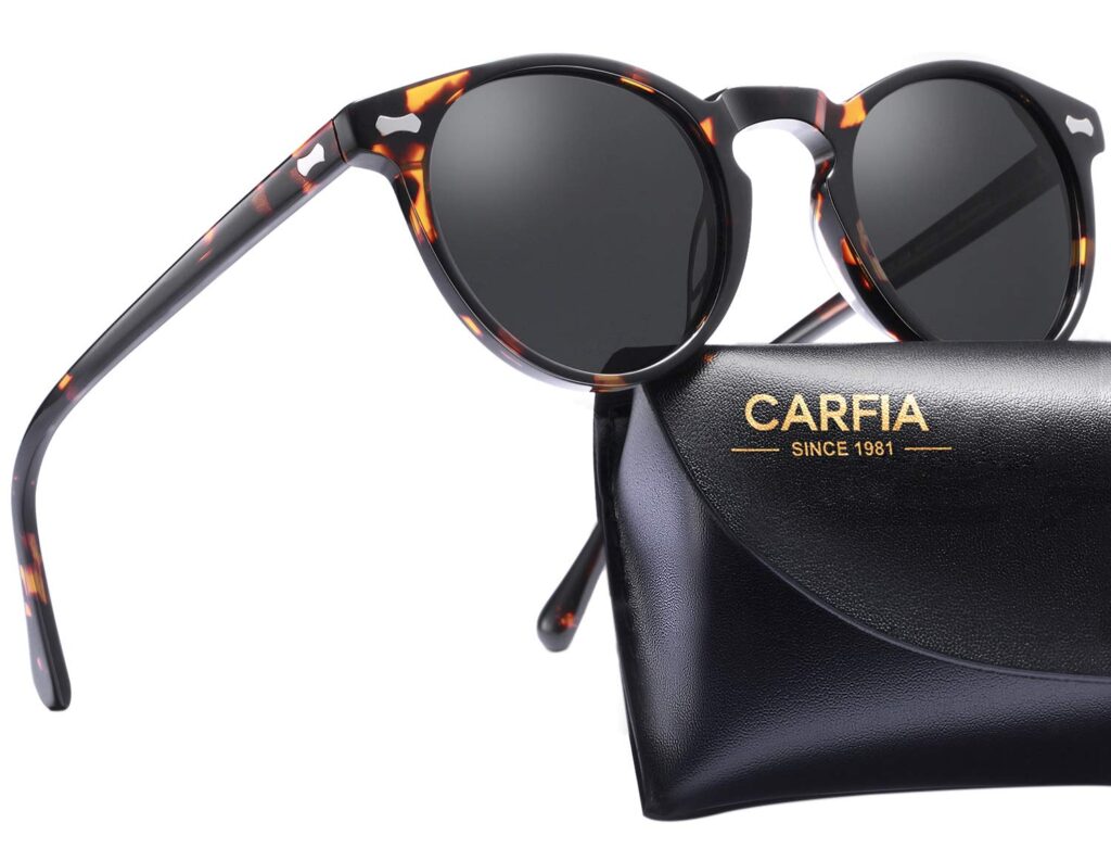 CARFIA Retro Polarized Sunglasses for Men UV400 Protection Handmade Acetate Round Frame CA5288L R1: Grey Lens Tortoise Frame Multicolor