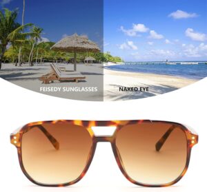 FEISEDY Retro Square Aviator Sunglasses Women Men 70s Vintage Trendy Plastic Frame Sun Glasses B2835 010 Tortoise Frame/Tea Gradient Lens 57 Millimeters