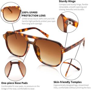 FEISEDY Retro Square Aviator Sunglasses Women Men 70s Vintage Trendy Plastic Frame Sun Glasses B2835 010 Tortoise Frame/Tea Gradient Lens 57 Millimeters