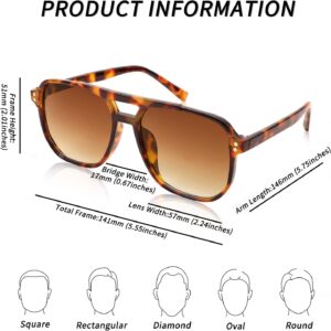 FEISEDY Retro Square Aviator Sunglasses Women Men 70s Vintage Trendy Plastic Frame Sun Glasses B2835 010 Tortoise Frame/Tea Gradient Lens 57 Millimeters