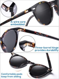 CARFIA Retro Polarized Sunglasses for Men UV400 Protection Handmade Acetate Round Frame CA5288L R1: Grey Lens Tortoise Frame Multicolor