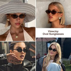 ViewJoy Retro Oval Sunglasses for Women Vintage 90s Y2K Trendy Designer Sun Glasses Black+tortoise 53 Millimeters
