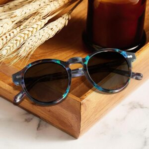 CARFIA Round Acetate Polarized Sunglasses for Women Fashion Retro Sun Glasses CA5266 1. Blue Tortoise Frame Gray Gradient Lenses 49 Millimeters